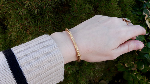 14K Yellow Gold Textured Cable Rope Tube Bangle