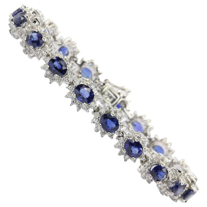 18K White Gold 9.12 Carat Sapphire & 3.45 Carat Diamond Tennis Bracelet - Queen May