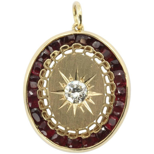 Victorian revival diamond and ruby pendant set in 14k gold - Queen May