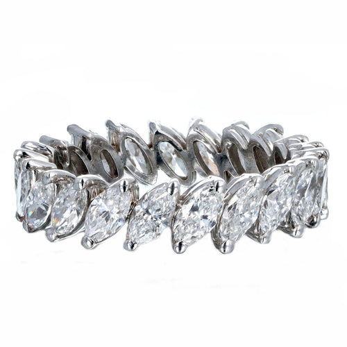 14K White Gold 2.5 Carat Total Weight Angled Marquise Cut Diamond Eternity Wedding Band - Queen May
