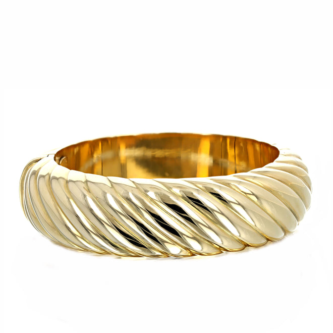 18K Yellow Gold Wide Cable Bangle - Queen May