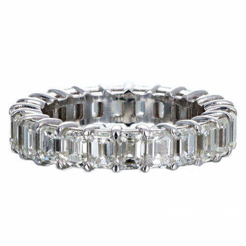18K White Gold 4.56 Carat Total Weight Emerald Cut Diamond Eternity Wedding Band - Queen May
