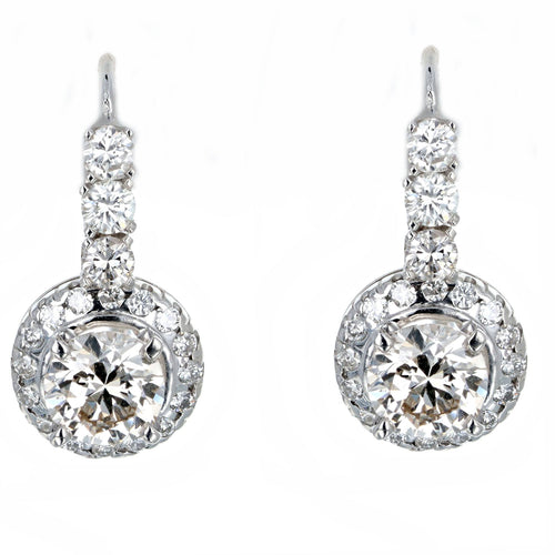 2.45 Carat Total Weight Round Brilliant Diamond Halo Drop Earrings in 18K White Gold - Queen May
