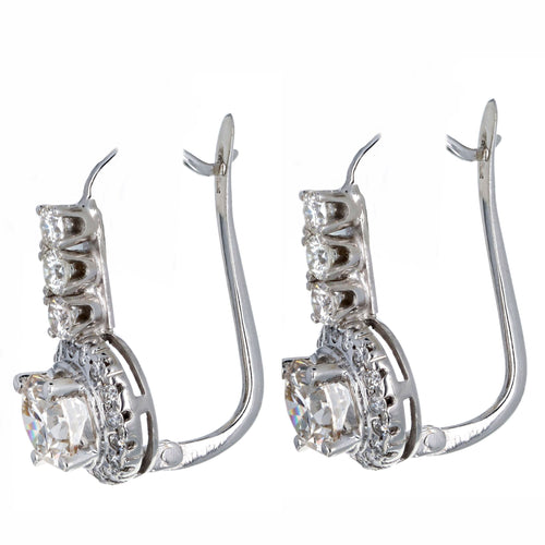 2.45 Carat Total Weight Round Brilliant Diamond Halo Drop Earrings in 18K White Gold - Queen May