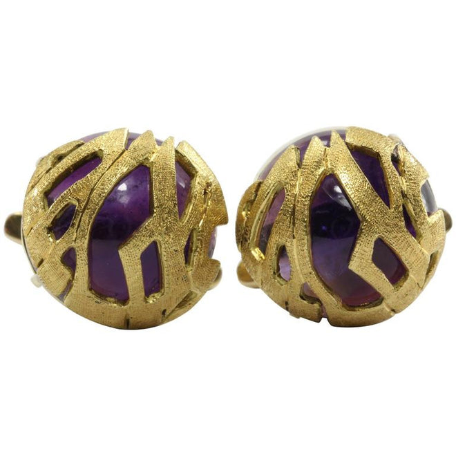 Antique 18K Gold Cabochon Amethyst Cufflinks - Queen May