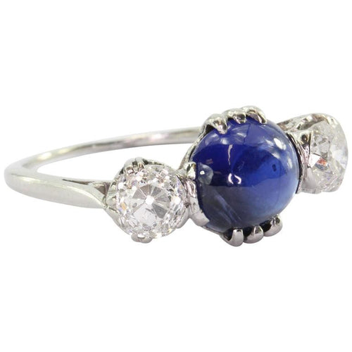 Antique Edwardian Platinum 3.18 Carat Blue Sapphire & Diamond Engagement Ring - Queen May