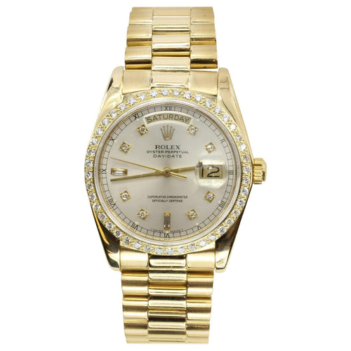 Rolex President Solid 18k Yellow Gold Original Diamonds Dial And Bezel Watch Reference 18038 - Queen May