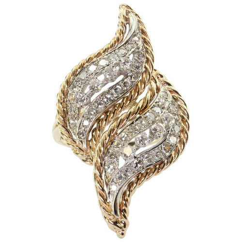 Vintage Retro 14K White & Yellow Gold Diamond Chunky Conversion Ring - Queen May