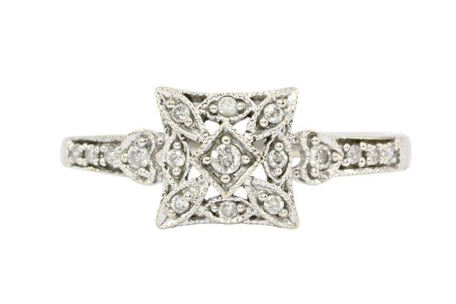 14K White Gold Diamond Ring - Queen May