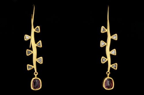 Modern 22K Yellow Gold Pink Spinel and Trillion Rose Cut Diamond Earrings - Queen May