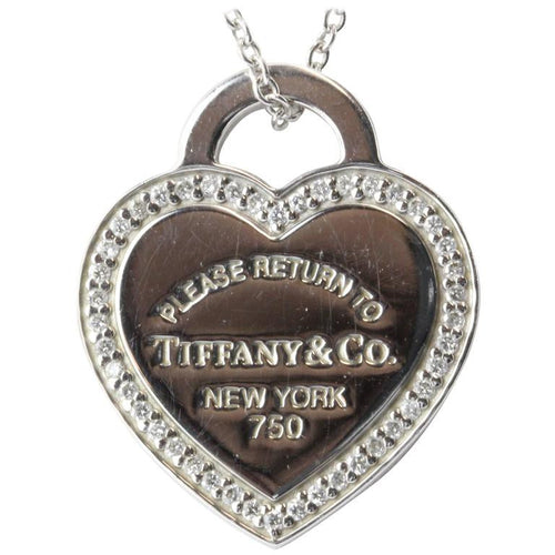 Tiffany & Co 18K White Gold Diamond Please Return to Tiffany Heart Tag Necklace - Queen May