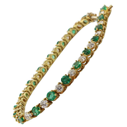 18K Gold Emerald Diamond Tennis Bracelet 7.25 Carats Total - Queen May
