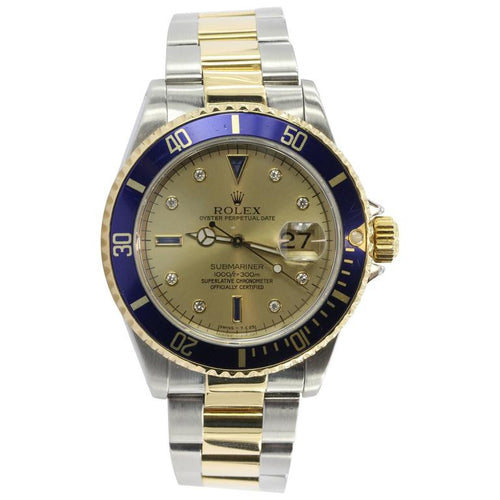 Rolex Submariner Chronometer 18K Gold and Stainless Steel Serti Diamond Dial Refrence 16613 - Queen May