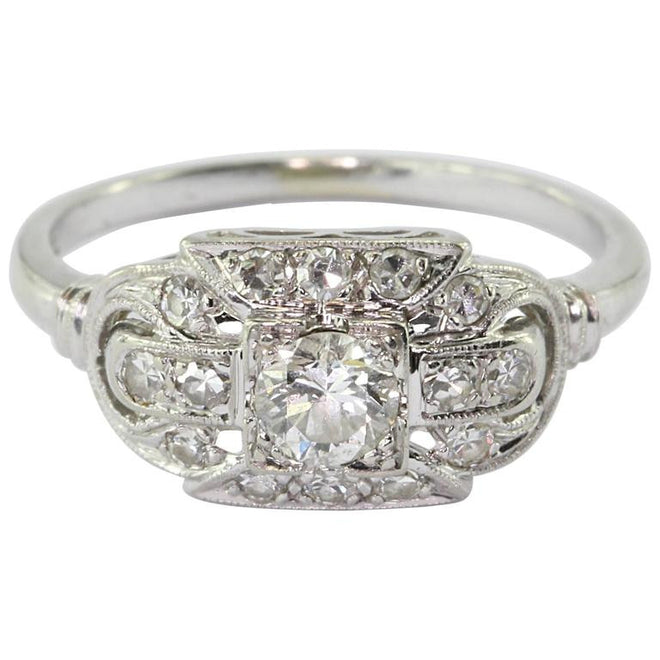 18K White Gold Transition Cut Diamond Art Deco Engagement Ring by JABEL - Queen May