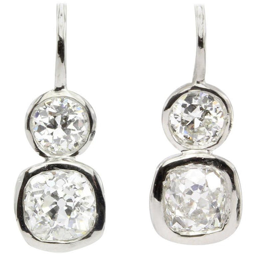Platinum Old Mine & Old European Diamond Earrings 2.38 Carats Total - Queen May