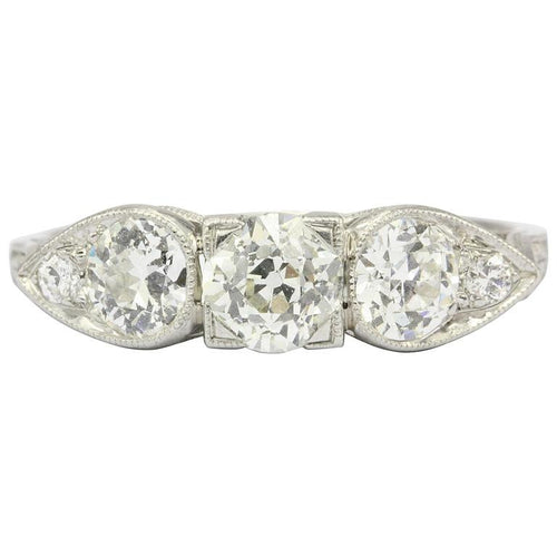 Edwardian Platinum Old European Cut Diamond Engagement Ring 1.31 CTW - Queen May