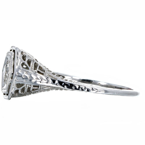 Art Deco 18K White Gold 0.15 Carat Old European Diamond Filigree Engagement Ring - Queen May
