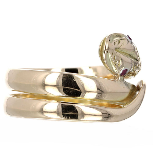 Victorian 18K Yellow Gold Synthetic Ruby Snake Ring - Queen May