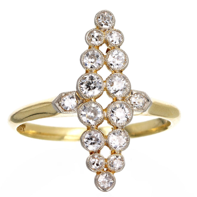 Edwardian 0.50 Carat Total Weight Old European Diamond Navette Ring in 18K Yellow Gold - Queen May