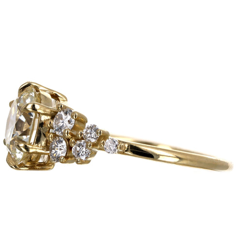 2.10 Carat Round Brilliant Diamond Floral Engagement Ring in 18K Yellow Gold GIA Certified - Queen May