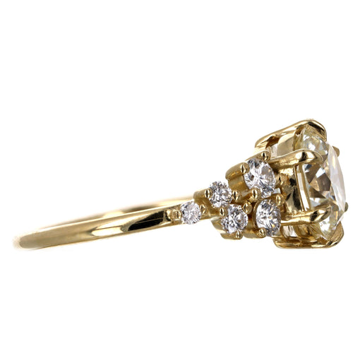 2.10 Carat Round Brilliant Diamond Floral Engagement Ring in 18K Yellow Gold GIA Certified - Queen May