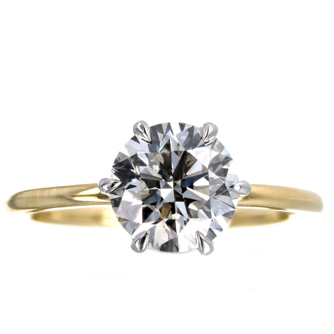 2.12 Carat Round Brilliant Diamond Solitaire Engagement Ring in 18K Yellow Gold & Platinum GIA Certified - Queen May