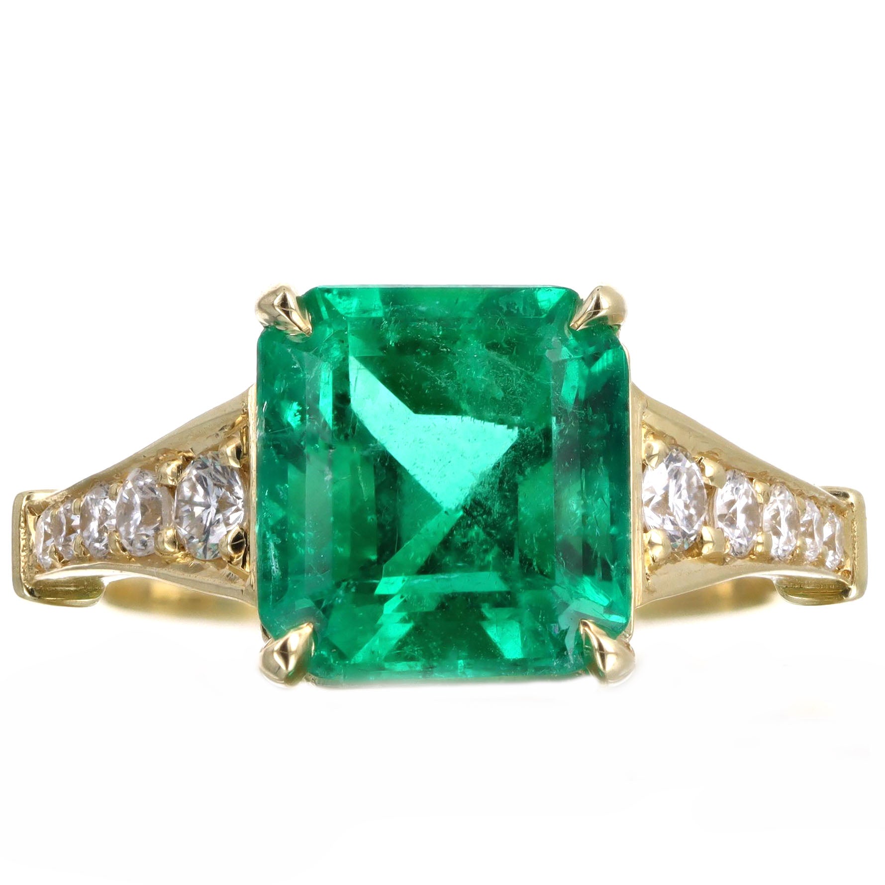 3.47 Carat Colombian Emerald Diamond Ring in 18K Yellow Gold AGL Certified