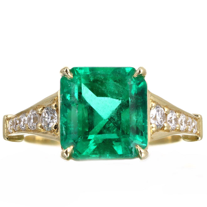3.47 Carat Colombian Emerald & Diamond Ring in 18K Yellow Gold AGL Certified - Queen May