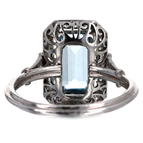 Art Deco Inspired 1.45 Carat Aquamarine & Diamond Ring in Platinum - Queen May