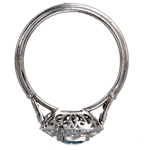 Art Deco Inspired 1.45 Carat Aquamarine & Diamond Ring in Platinum - Queen May