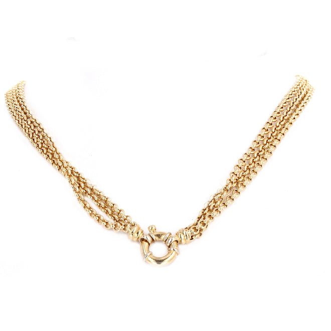 18K Yellow Gold Triple Rolo Strand Bolt Ring Closure Necklace - Queen May