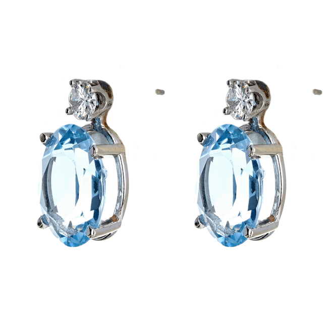 14K White Gold 12 Carat Total Weight Oval Blue Topaz & Diamond Stud Earrings - Queen May