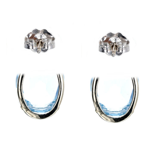 14K White Gold 12 Carat Total Weight Oval Blue Topaz & Diamond Stud Earrings - Queen May