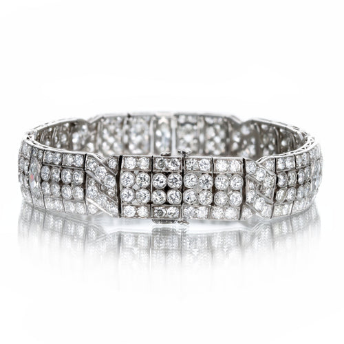 Art Deco M. Waslikoff & Sons 15 Carat Total Weight Marquise Old European Diamond Bracelet in Platinum - Queen May