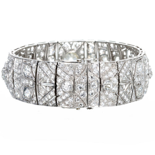 Art Deco 21.6 Carat Total Weight Old European Diamond Bracelet in Platinum - Queen May