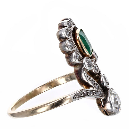 Edwardian 0.55 Carat Natural Emerald Old European Diamond Ring - Queen May