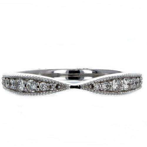 14K White Gold 0.25 Carat Total Weight Diamond Pinched Milgrain Contour Wedding Band - Queen May