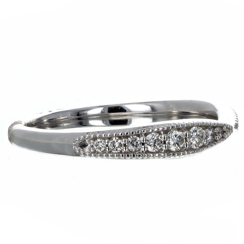 14K White Gold 0.25 Carat Total Weight Diamond Pinched Milgrain Contour Wedding Band - Queen May