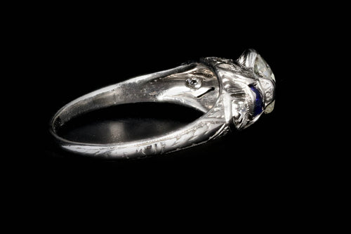 Art Deco Platinum .90 CTR Old European Cut Diamond Engagement Ring - Queen May