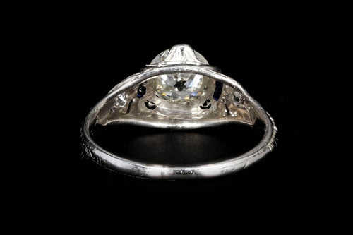 Art Deco Platinum .90 CTR Old European Cut Diamond Engagement Ring - Queen May