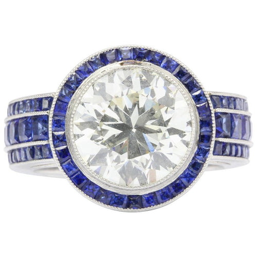 4.03 Carat Diamond w/ 2 carats of Sapphires Platinum Engagement Ring - Queen May