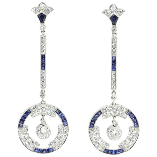 Edwardian Platinum Sapphire & Diamond Earrings c.1910 - Queen May