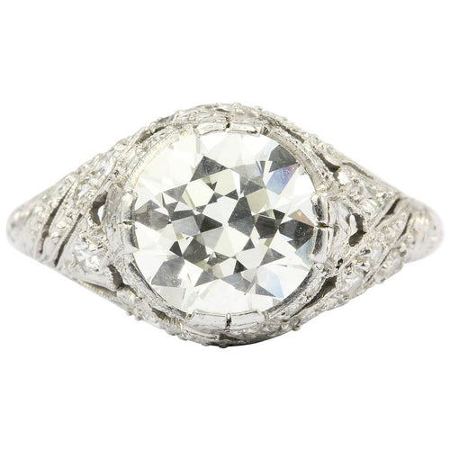 Art Deco Platinum 2.5 Carat Old European Cut Diamond Engagement Ring IGI - Queen May