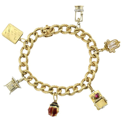Cartier 18K Gold French Retro Loaded Charm Bracelet c.1950's - Queen May