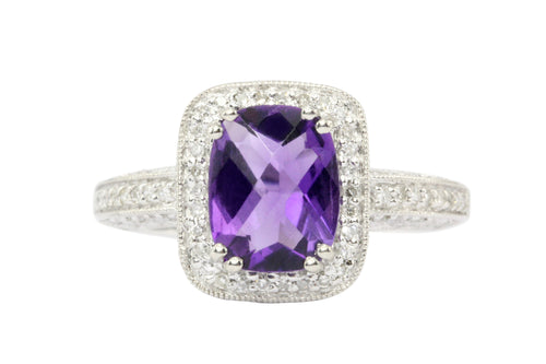 14K White Gold 1.5 CT Amethyst And Diamond Ring - Queen May