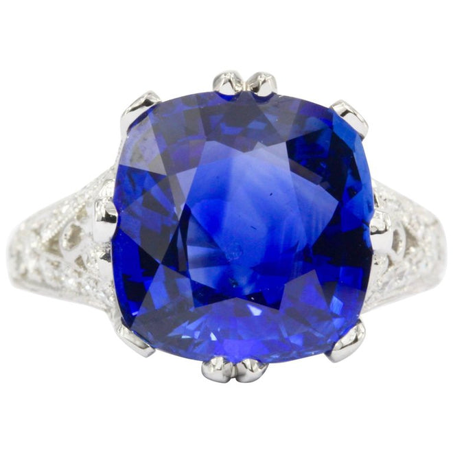 18K White Gold 7.27 Carat Natural Ceylon (Sri Lankan) Blue Sapphire Ring - Queen May