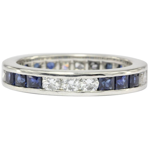Platinum Diamond & Sapphire Eternity Band Ring Size 6.25 - Queen May