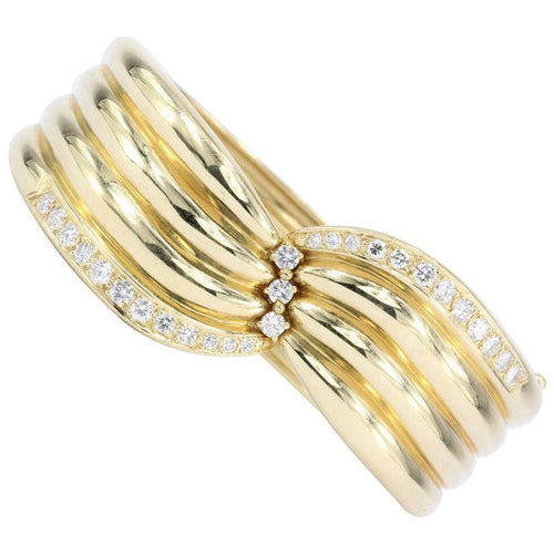 Retro 14K Yellow Gold Diamond Bangle Bracelet - Queen May