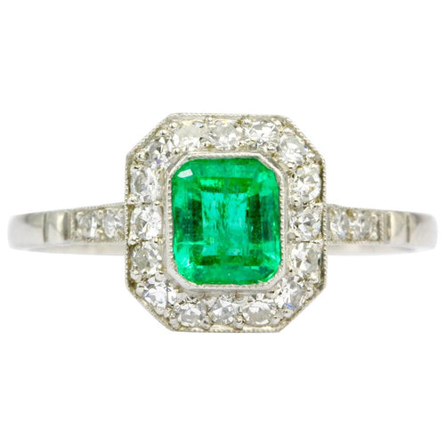 Art Deco Style Platinum .65 CT Emerald Diamond Ring Size 7.25 - Queen May