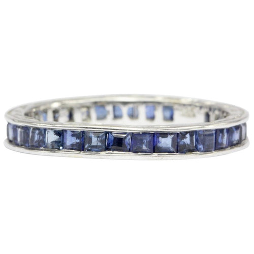 Art Deco 14k White Gold Sapphire Eternity Band Size 4.75 - Queen May
